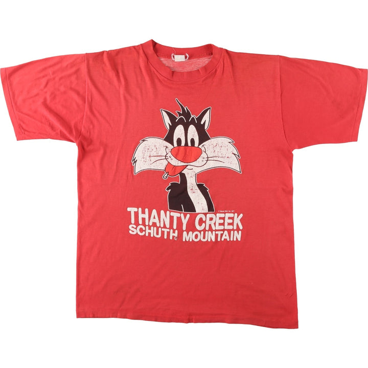 70'S ARTEX Looney Tunes Sylvester Cat Character Print T-Shirt, Made in USA, Men's Size L (Equivalent), Vintage cotton red type Vintage Second Hand