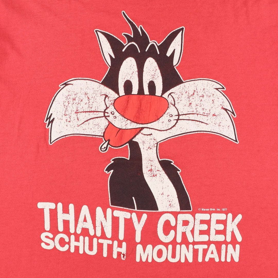 70'S ARTEX Looney Tunes Sylvester Cat Character Print T-Shirt, Made in USA, Men's Size L (Equivalent), Vintage cotton red type Vintage Second Hand