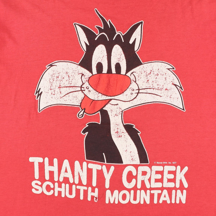 70'S ARTEX Looney Tunes Sylvester Cat Character Print T-Shirt, Made in USA, Men's Size L (Equivalent), Vintage cotton red type Vintage Second Hand
