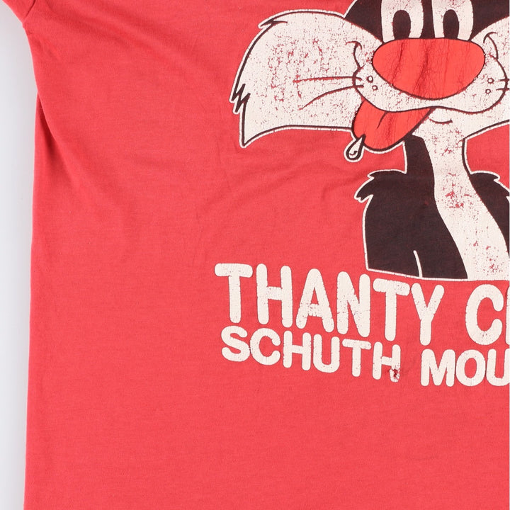 70'S ARTEX Looney Tunes Sylvester Cat Character Print T-Shirt, Made in USA, Men's Size L (Equivalent), Vintage cotton red type Vintage Second Hand