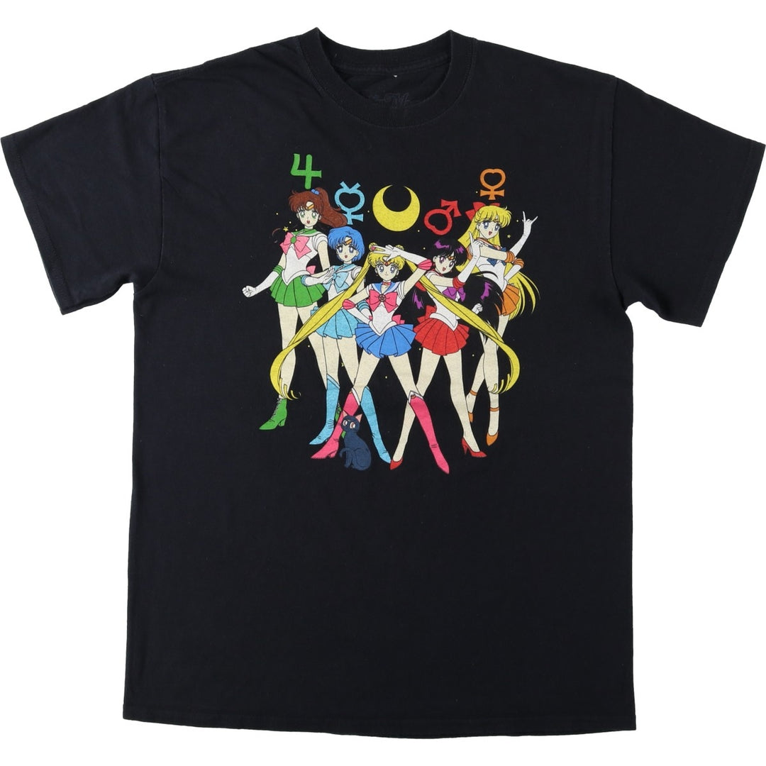 Sailor Moon anime character print T-shirt, men's size M (approx.) cotton black type Vintage Second Hand