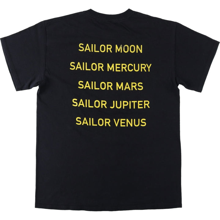 Sailor Moon anime character print T-shirt, men's size M (approx.) cotton black type Vintage Second Hand