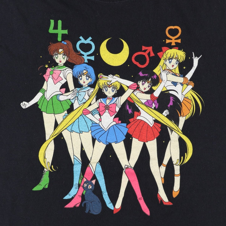 Sailor Moon anime character print T-shirt, men's size M (approx.) cotton black type Vintage Second Hand