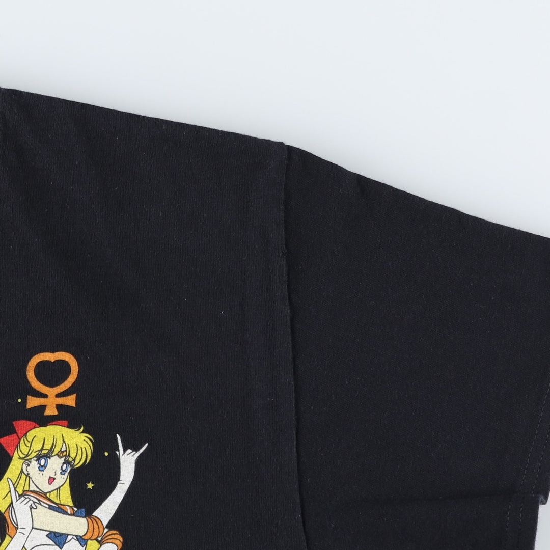 Sailor Moon anime character print T-shirt, men's size M (approx.) cotton black type Vintage Second Hand