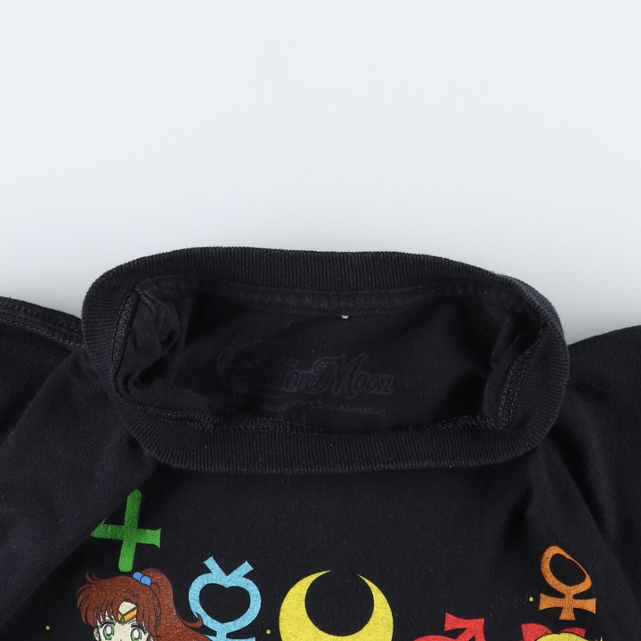 Sailor Moon anime character print T-shirt, men's size M (approx.) cotton black type Vintage Second Hand