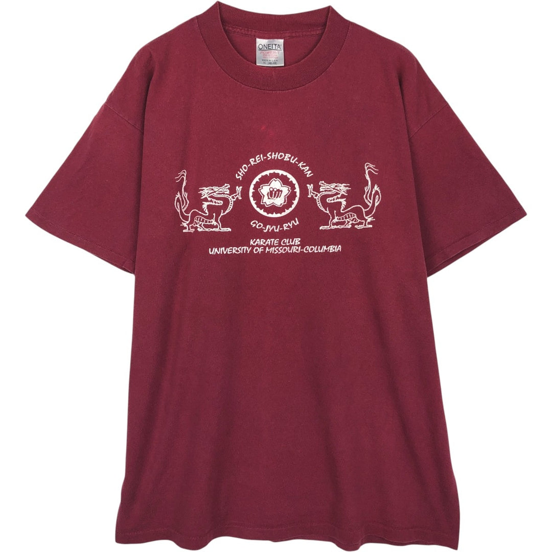 90'S ONEITA College T-shirt, Made in USA, Men's XL equivalent, Vintage cotton burgundy type Vintage Second Hand