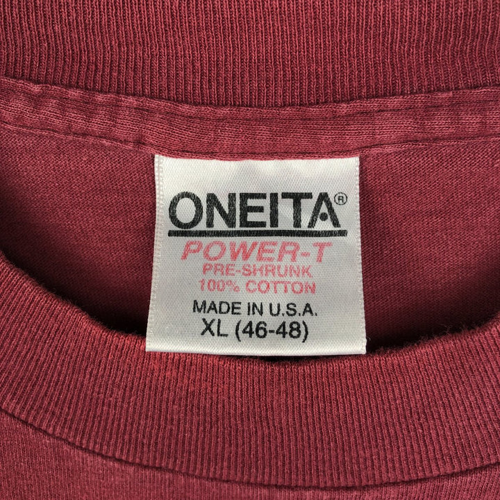 90'S ONEITA College T-shirt, Made in USA, Men's XL equivalent, Vintage cotton burgundy type Vintage Second Hand