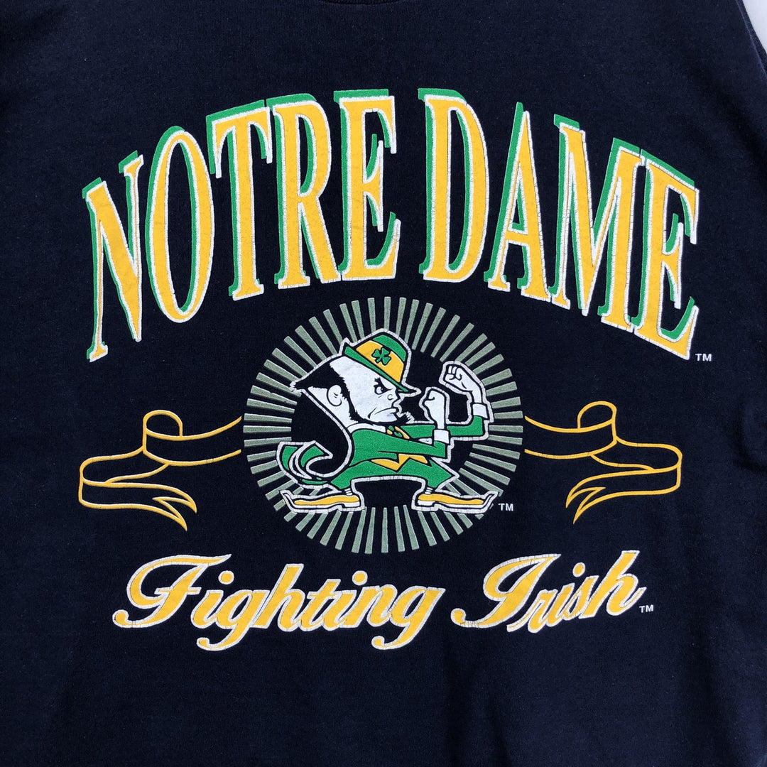 90'S Logo Seven Notre Dame University Fighting Irish College T-Shirt, Made in USA, Men's XL equivalent, Vintage cotton navy blue type Vintage Second Hand