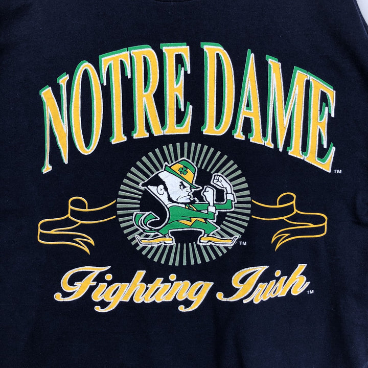 90'S Logo Seven Notre Dame University Fighting Irish College T-Shirt, Made in USA, Men's XL equivalent, Vintage cotton navy blue type Vintage Second Hand