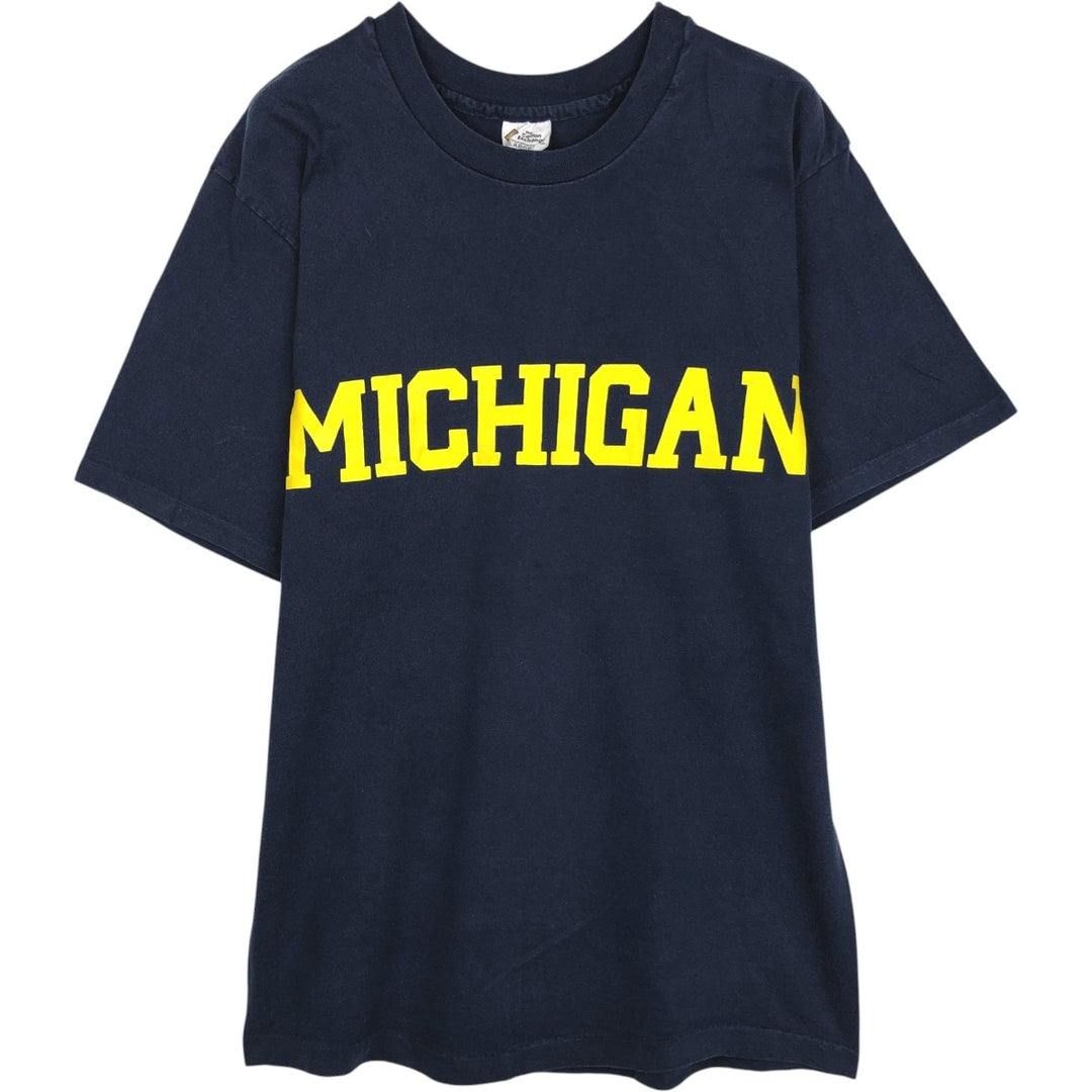 1990'S The Cotton Exchange MICHIGAN University of Michigan College T-shirt, Made in USA, Men's Size L (approx.), Vintage cotton navy blue type Vintage Second Hand