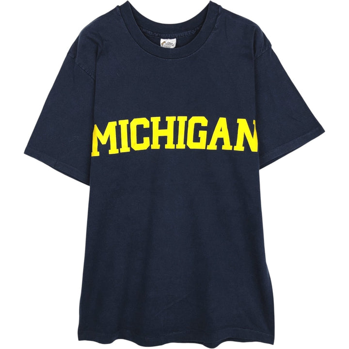 1990'S The Cotton Exchange MICHIGAN University of Michigan College T-shirt, Made in USA, Men's Size L (approx.), Vintage cotton navy blue type Vintage Second Hand