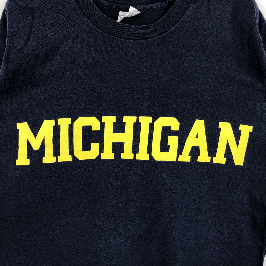 1990'S The Cotton Exchange MICHIGAN University of Michigan College T-shirt, Made in USA, Men's Size L (approx.), Vintage cotton navy blue type Vintage Second Hand