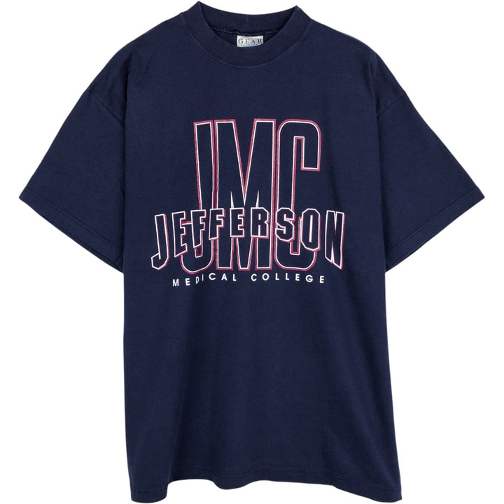 90'S GEAR College T-shirt, Made in USA, Men's Size L (approx.), Vintage cotton navy blue type Vintage Second Hand