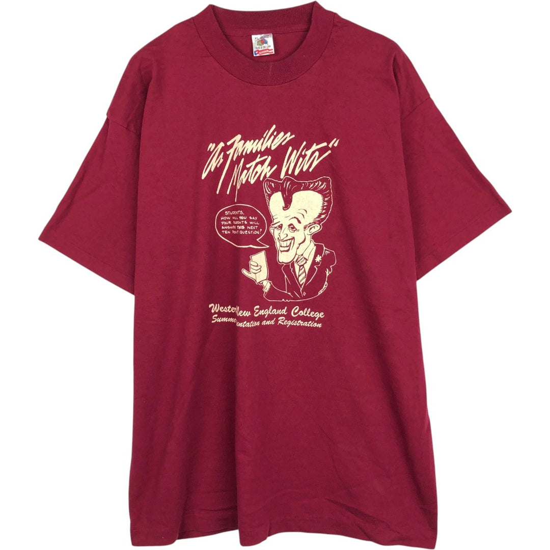 90'S Fruit of the Loom College T-shirt, Made in USA, Men's XL, Vintage cotton burgundy type Vintage Second Hand