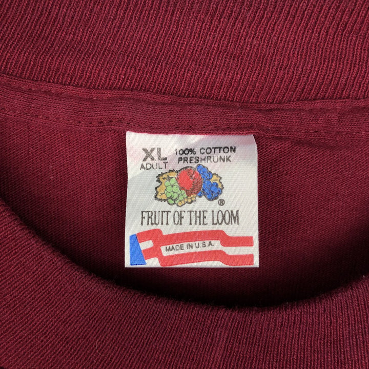 90'S Fruit of the Loom College T-shirt, Made in USA, Men's XL, Vintage cotton burgundy type Vintage Second Hand