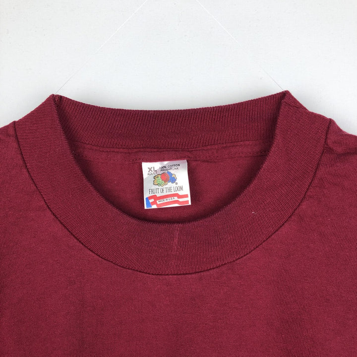 90'S Fruit of the Loom College T-shirt, Made in USA, Men's XL, Vintage cotton burgundy type Vintage Second Hand