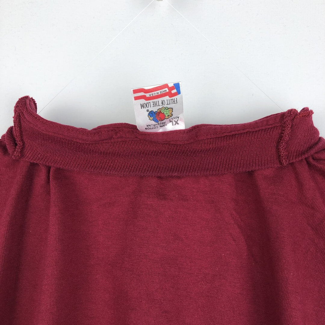 90'S Fruit of the Loom College T-shirt, Made in USA, Men's XL, Vintage cotton burgundy type Vintage Second Hand