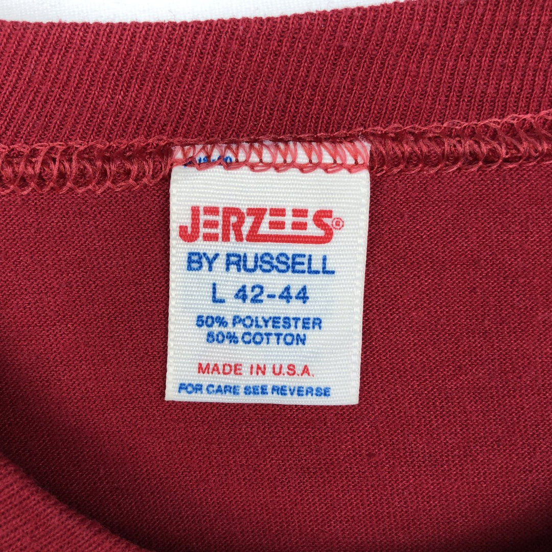 80'S Jerzees College T-Shirt, Made in USA, Men's Size L (approx.), Vintage polyester burgundy type Vintage Second Hand