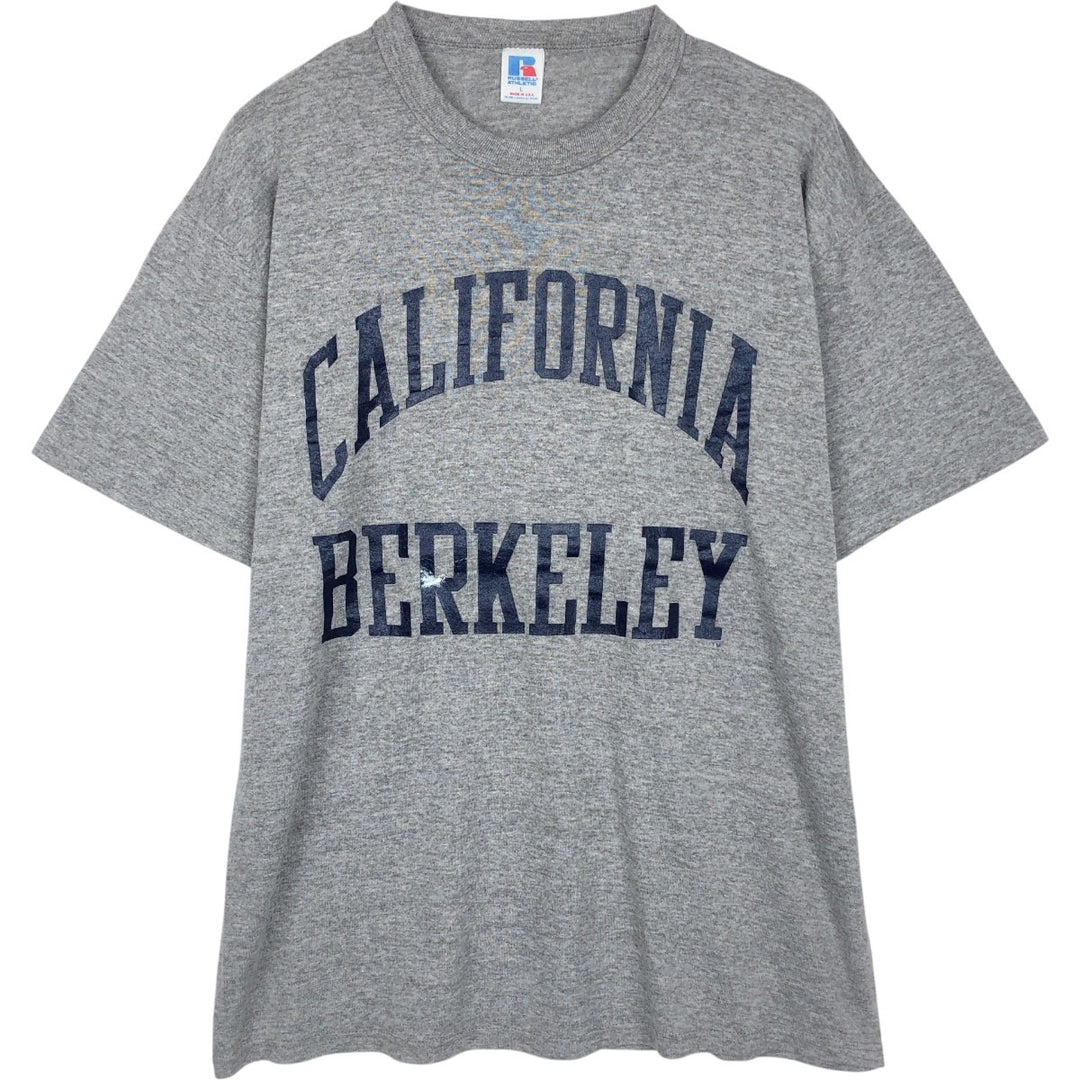 90'S Russell College T-shirt, Made in USA, Men's L size, Vintage polyester gray type Vintage Second Hand