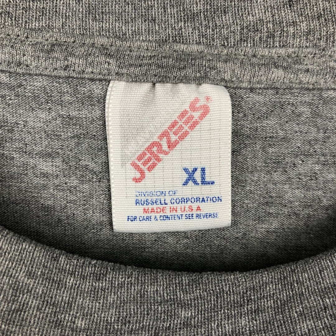80s-90'S Jerzees Heavy Weight Triple Print College T-Shirt, Made in USA, Men's XL equivalent, Vintage polyester gray type Vintage Second Hand