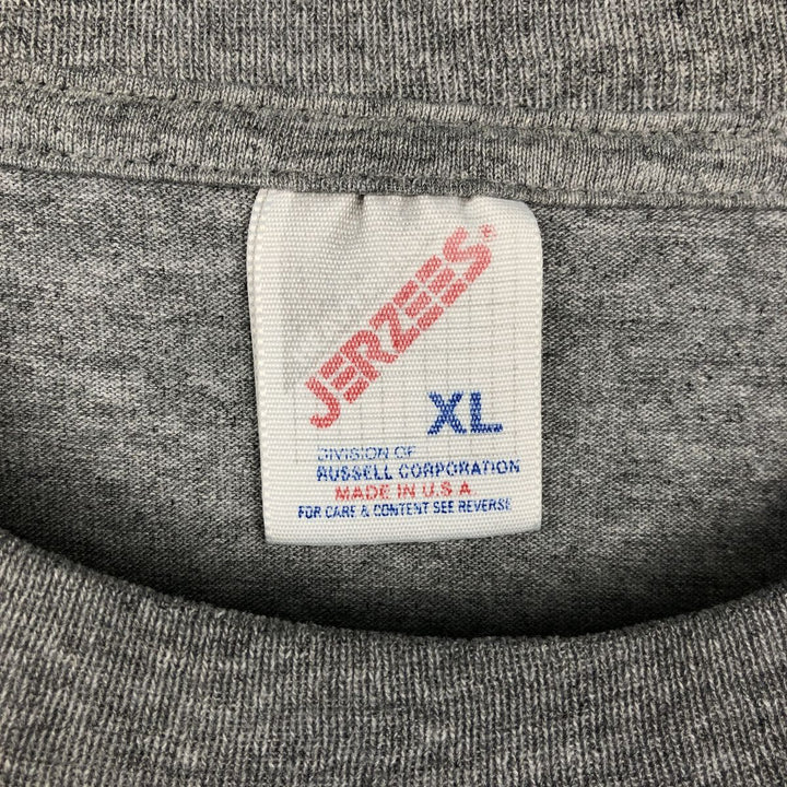 80s-90'S Jerzees Heavy Weight Triple Print College T-Shirt, Made in USA, Men's XL equivalent, Vintage polyester gray type Vintage Second Hand