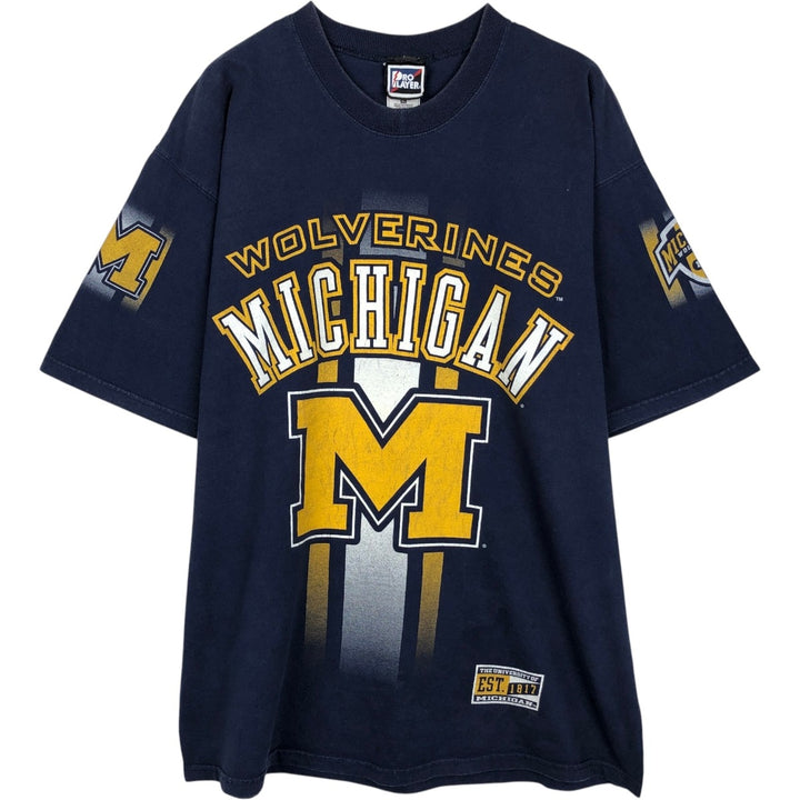 90'S PRO PLAYER MICHIGAN University of Michigan College T-shirt, Men's XL equivalent, Vintage cotton navy blue type Vintage Second Hand
