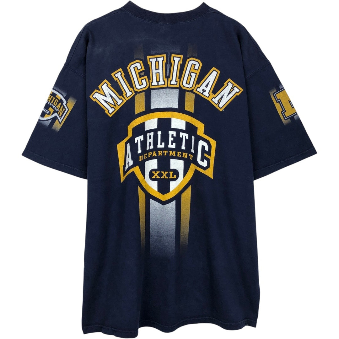 90'S PRO PLAYER MICHIGAN University of Michigan College T-shirt, Men's XL equivalent, Vintage cotton navy blue type Vintage Second Hand