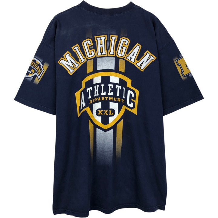90'S PRO PLAYER MICHIGAN University of Michigan College T-shirt, Men's XL equivalent, Vintage cotton navy blue type Vintage Second Hand