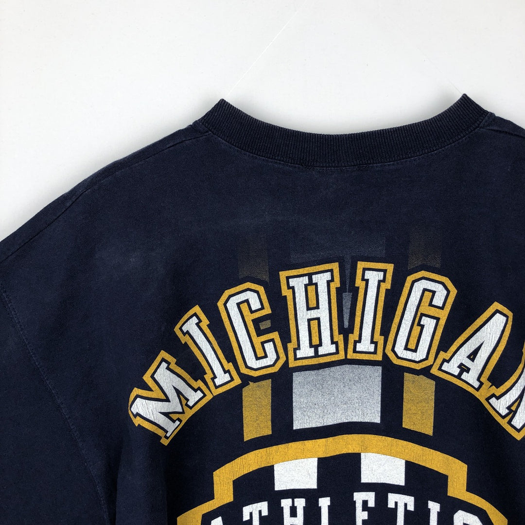 90'S PRO PLAYER MICHIGAN University of Michigan College T-shirt, Men's XL equivalent, Vintage cotton navy blue type Vintage Second Hand