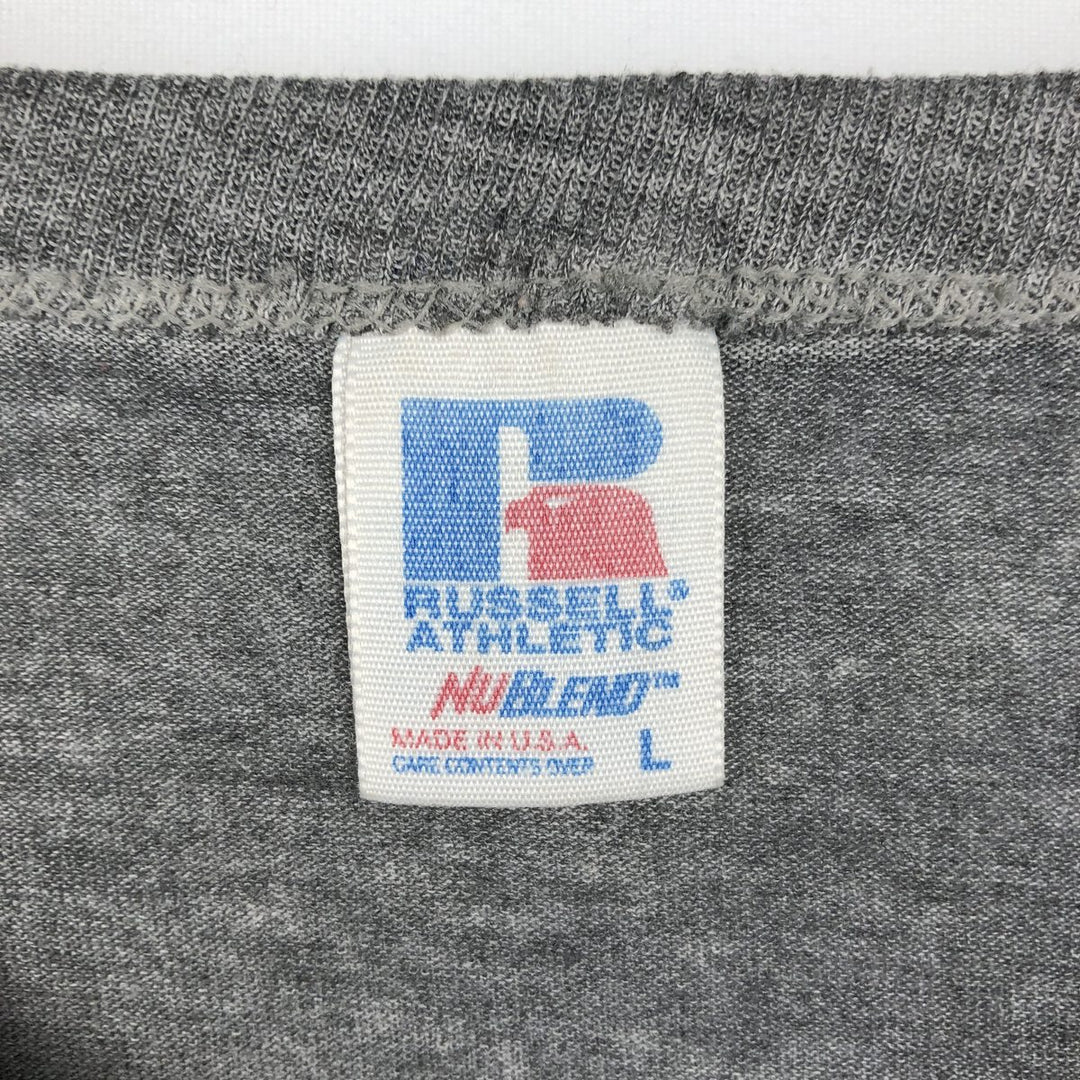 90'S Russell Triple Print College T-Shirt, Made in USA, Men's Size L (Equivalent), Vintage cotton gray type Vintage Second Hand