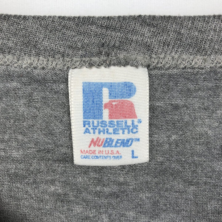90'S Russell Triple Print College T-Shirt, Made in USA, Men's Size L (Equivalent), Vintage cotton gray type Vintage Second Hand