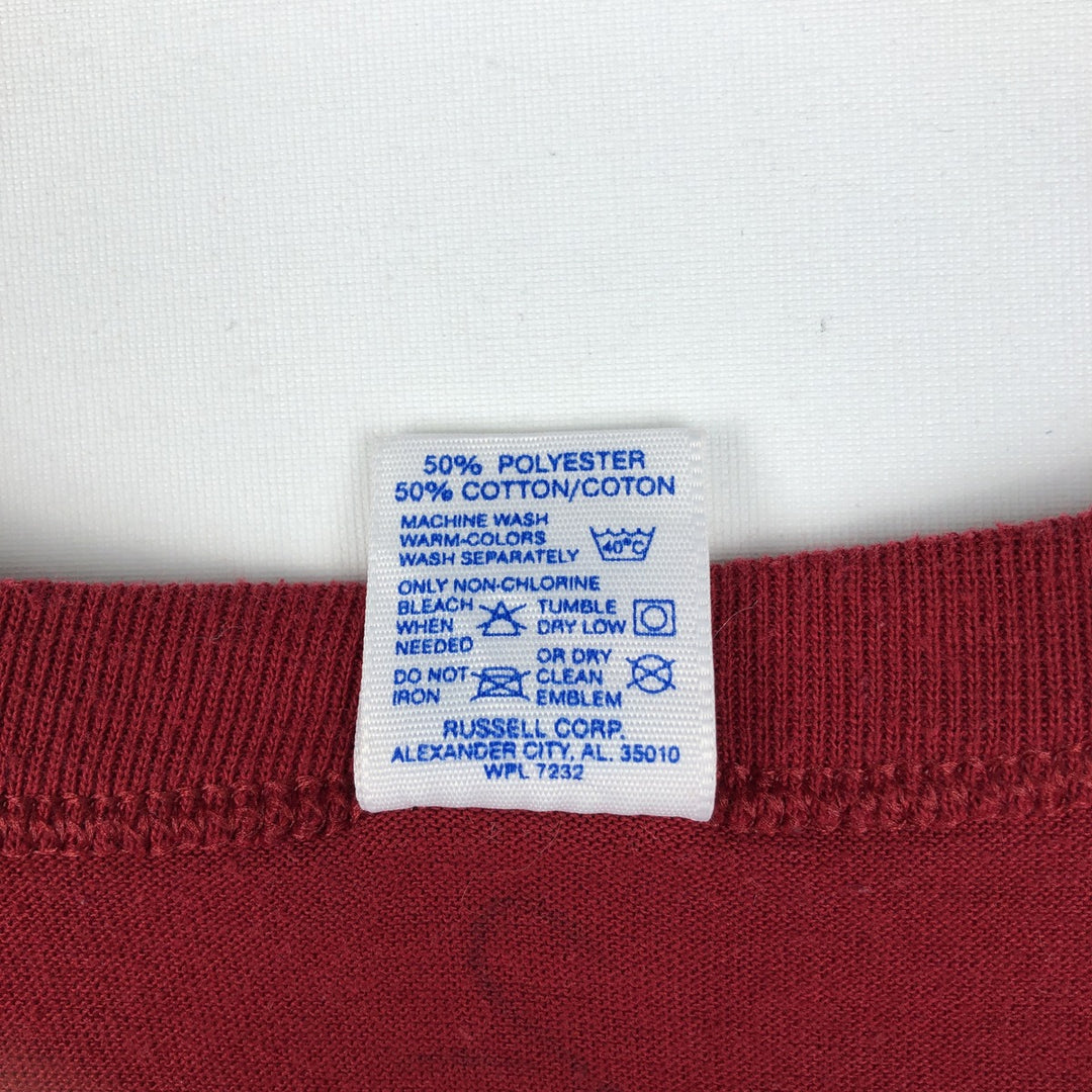 90'S Russell College T-shirt, Made in USA, Men's L size, Vintage cotton burgundy type Vintage Second Hand
