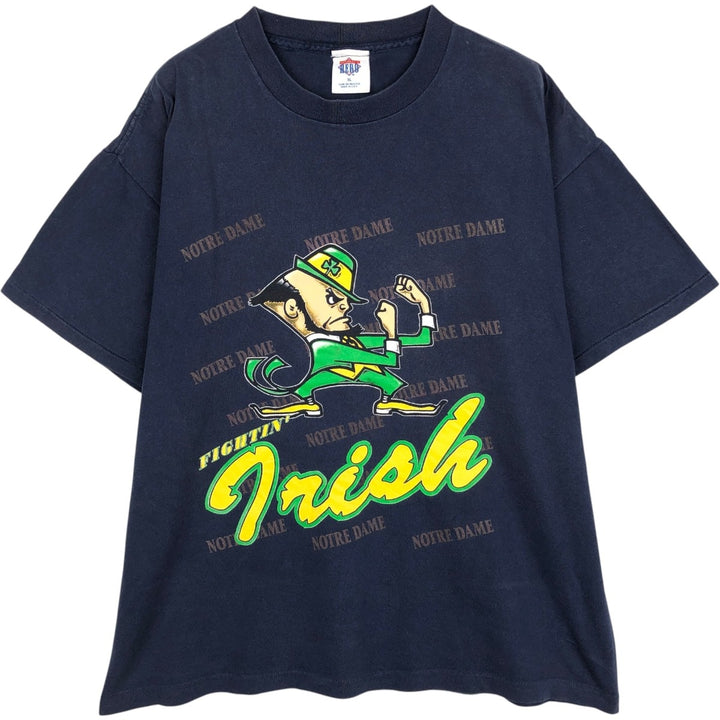 80s-90'S Saturday's Hero Notre Dame University Fighting Irish College T-shirt, Made in USA, Men's XL equivalent. cotton navy blue type Vintage Second Hand