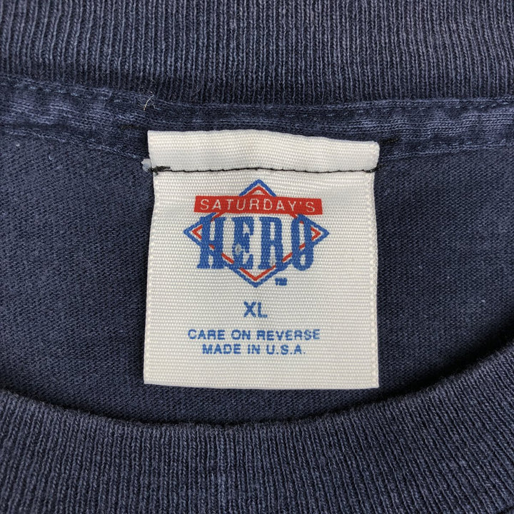 80s-90'S Saturday's Hero Notre Dame University Fighting Irish College T-shirt, Made in USA, Men's XL equivalent. cotton navy blue type Vintage Second Hand