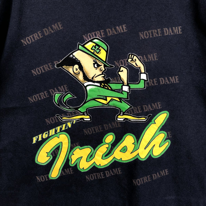 80s-90'S Saturday's Hero Notre Dame University Fighting Irish College T-shirt, Made in USA, Men's XL equivalent. cotton navy blue type Vintage Second Hand