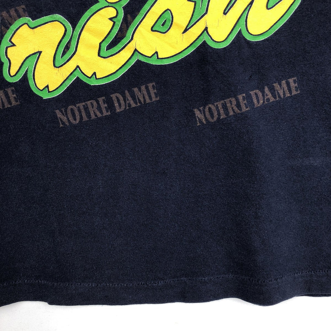80s-90'S Saturday's Hero Notre Dame University Fighting Irish College T-shirt, Made in USA, Men's XL equivalent. cotton navy blue type Vintage Second Hand