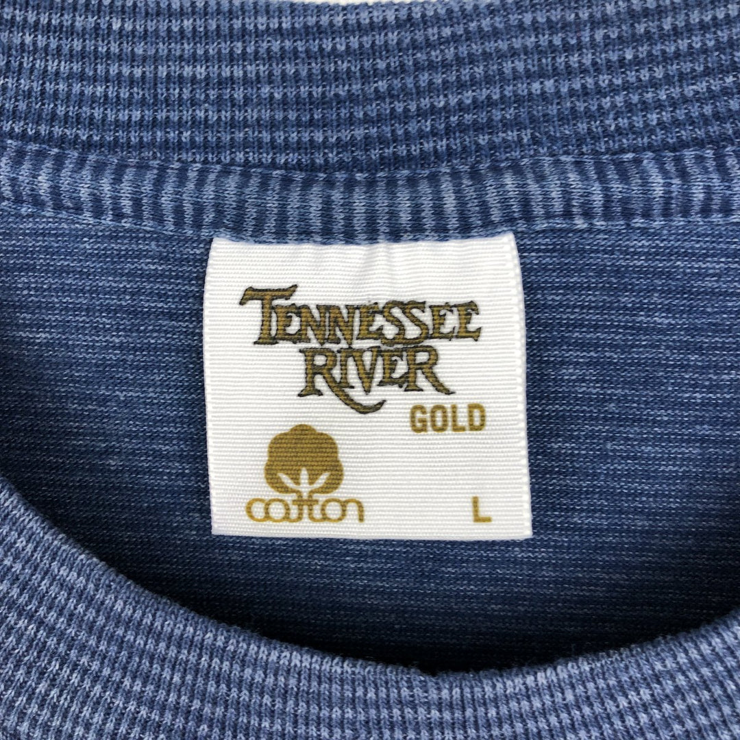 90'S Tennessee River Gold Border Pattern College T-Shirt, Made in USA, Men's Size L (Equivalent), Vintage cotton blue type Vintage Second Hand