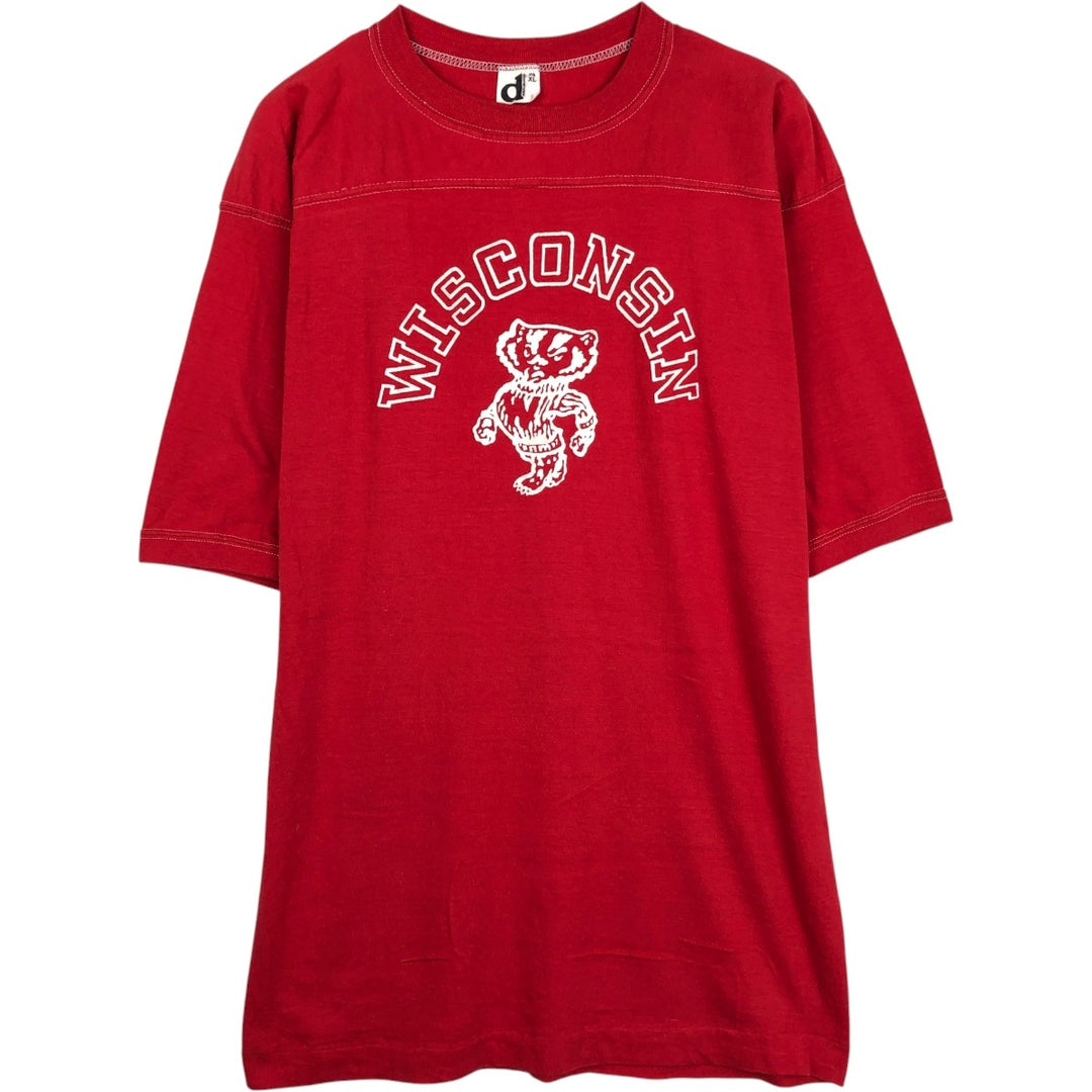 1970'S Downerwear Wisconsin University of Wisconsin Football T-Shirt, Made in USA, Men's XL equivalent, Vintage cotton red type Vintage Second Hand
