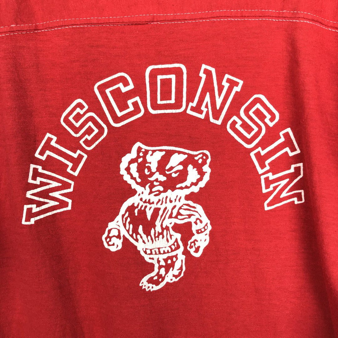 1970'S Downerwear Wisconsin University of Wisconsin Football T-Shirt, Made in USA, Men's XL equivalent, Vintage cotton red type Vintage Second Hand