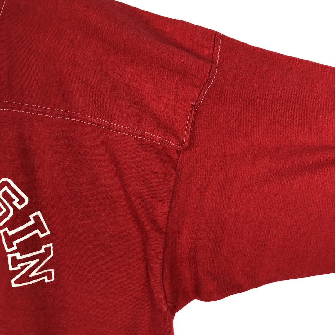 1970'S Downerwear Wisconsin University of Wisconsin Football T-Shirt, Made in USA, Men's XL equivalent, Vintage cotton red type Vintage Second Hand