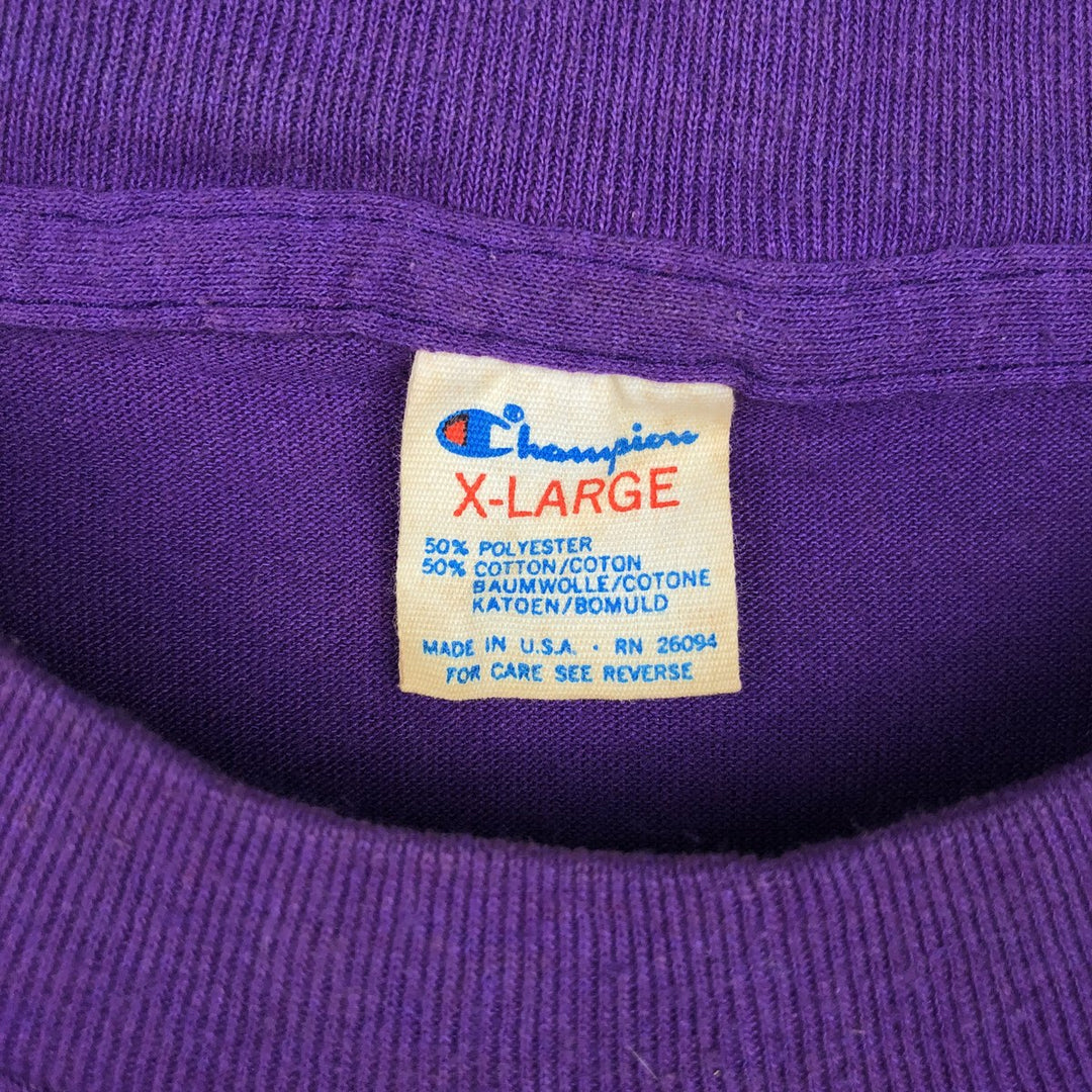 Vintage 1980'S Champion Tricot Tag Triple Print College T-Shirt, Made in USA, Men's XL polyester purple type Vintage Second Hand
