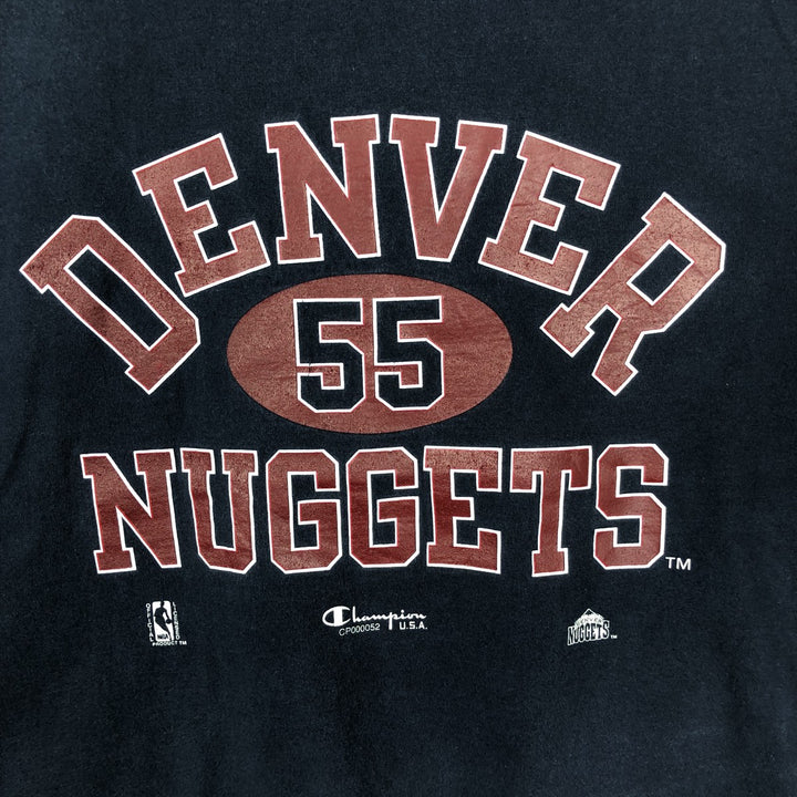 90'S Champion NBA Denver Nuggets Logo Print T-Shirt, Made in USA, Men's Size L (approx.) cotton Navy blue Vintage Second Hand