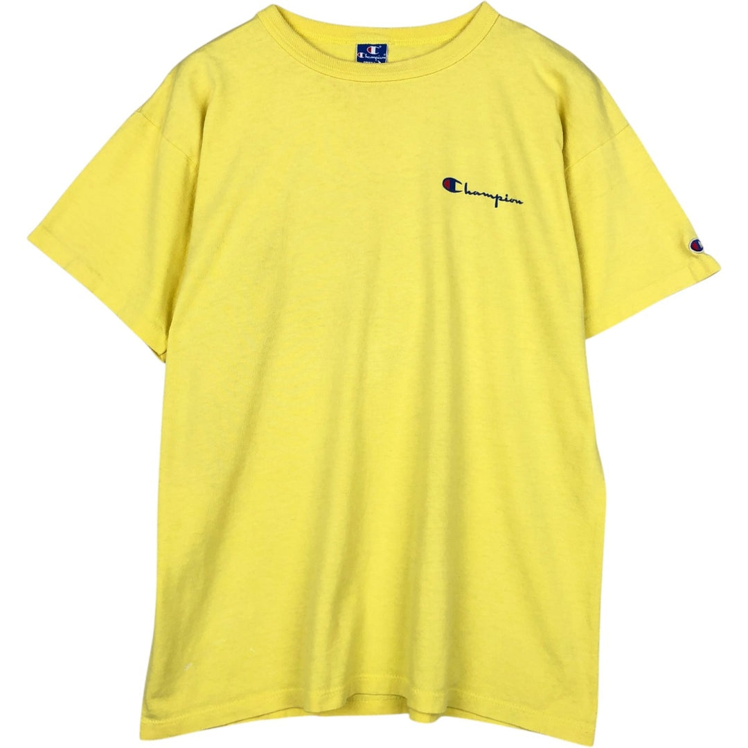 90'S Champion Short-Sleeve T-Shirt with One-Point Logo, Made in USA, Men's XL Equivalent, Vintage cotton yellow type Vintage Second Hand