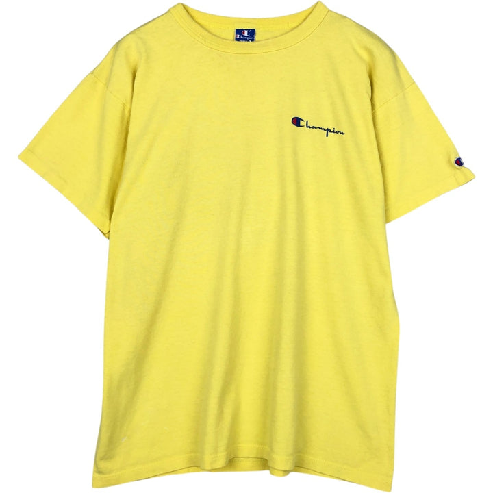 90'S Champion Short-Sleeve T-Shirt with One-Point Logo, Made in USA, Men's XL Equivalent, Vintage cotton yellow type Vintage Second Hand