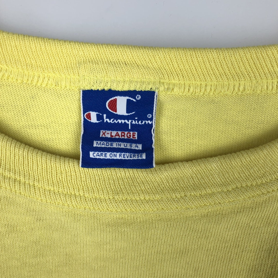 90'S Champion Short-Sleeve T-Shirt with One-Point Logo, Made in USA, Men's XL Equivalent, Vintage cotton yellow type Vintage Second Hand