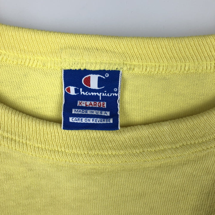 90'S Champion Short-Sleeve T-Shirt with One-Point Logo, Made in USA, Men's XL Equivalent, Vintage cotton yellow type Vintage Second Hand