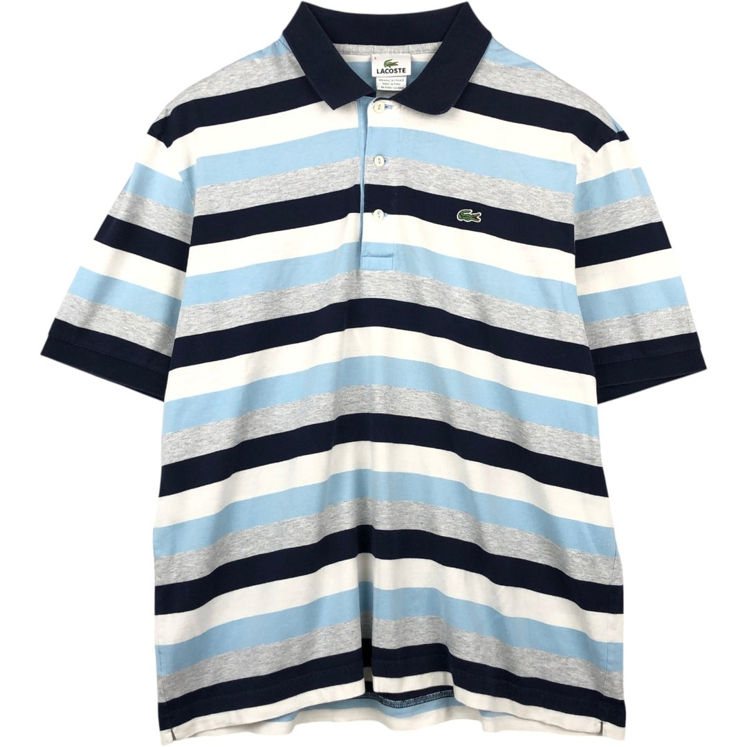 Lacoste (LACOSTE) French design multi-stripe short-sleeved polo shirt, size 6 (equivalent to men's XL) cotton navy blue type Vintage Second Hand