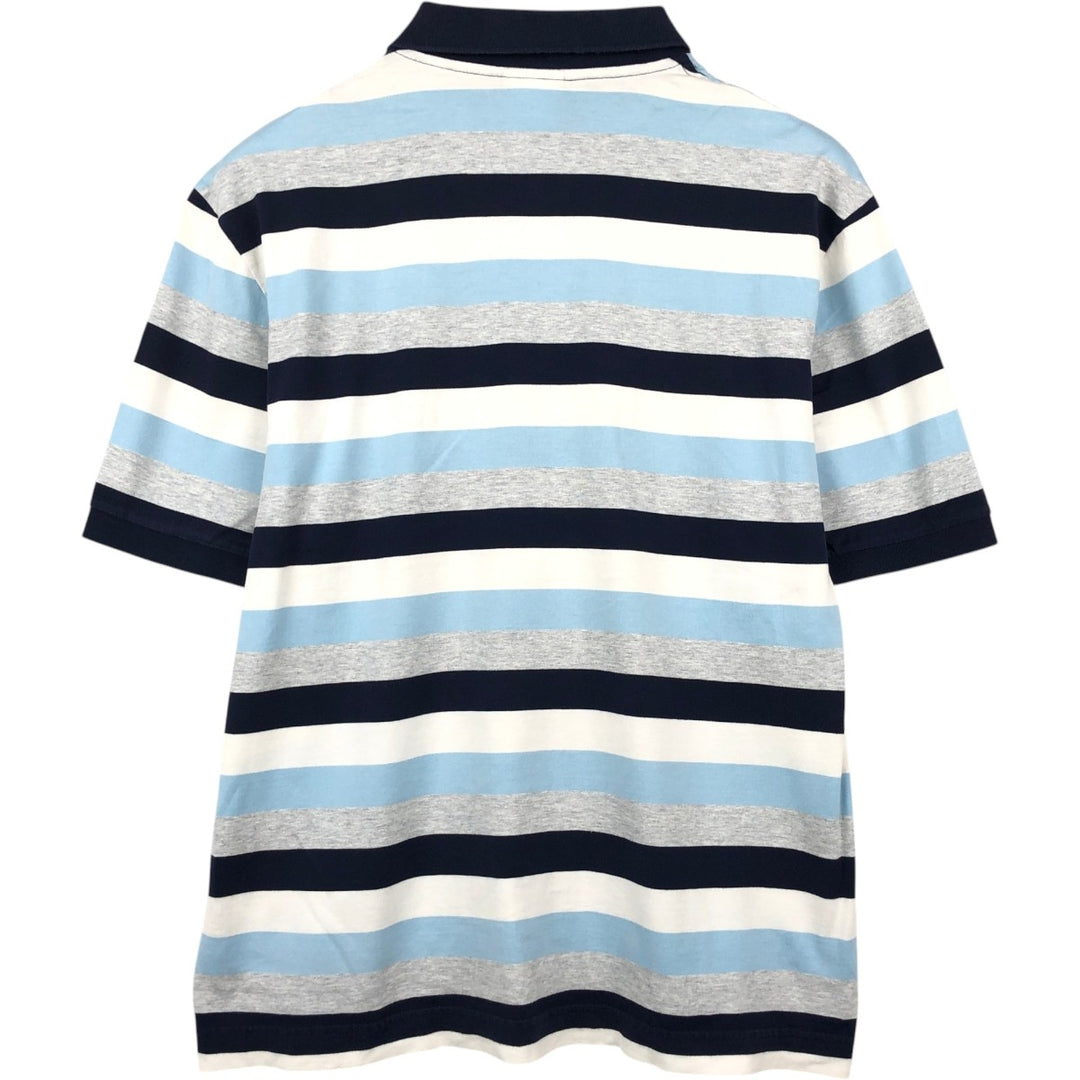 Lacoste (LACOSTE) French design multi-stripe short-sleeved polo shirt, size 6 (equivalent to men's XL) cotton navy blue type Vintage Second Hand