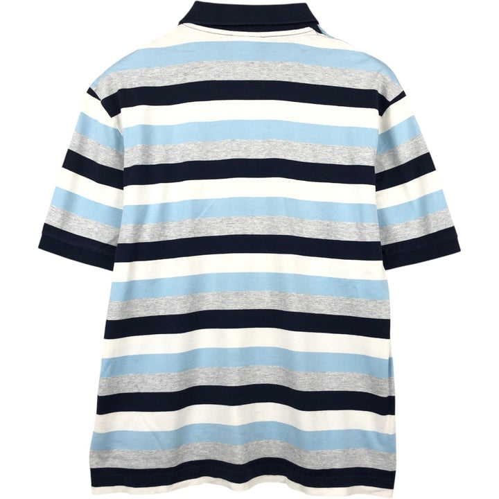 Lacoste (LACOSTE) French design multi-stripe short-sleeved polo shirt, size 6 (equivalent to men's XL) cotton navy blue type Vintage Second Hand