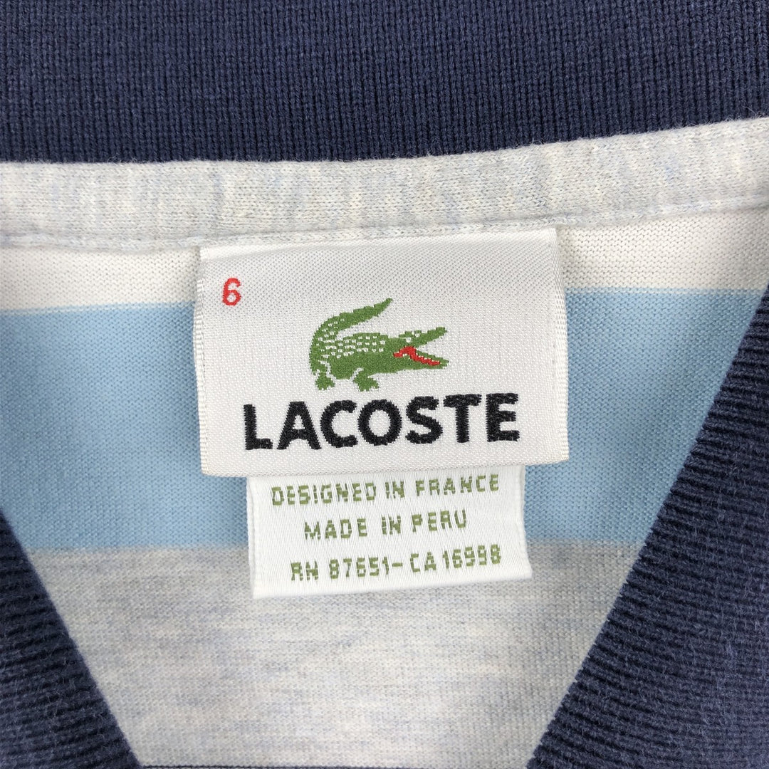 Lacoste (LACOSTE) French design multi-stripe short-sleeved polo shirt, size 6 (equivalent to men's XL) cotton navy blue type Vintage Second Hand